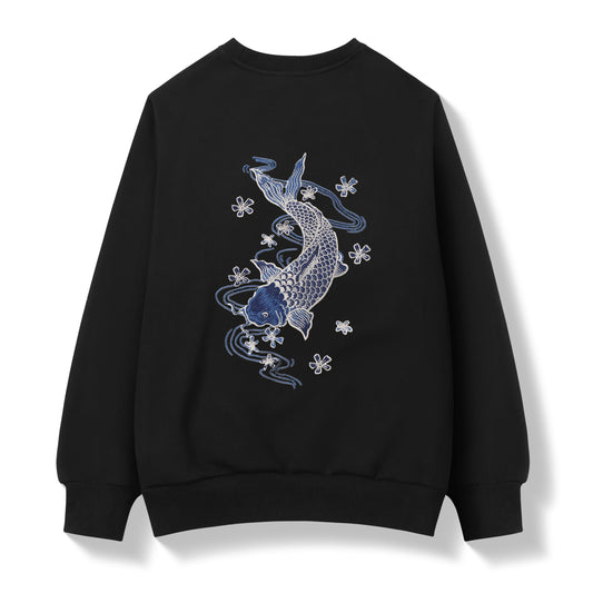 SW9015 Blue Koi Embroidery Sweater