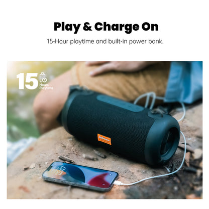 WHALE with Nylon Strap – Bluetooth IPX7 Waterproof Portable Outdoor Speaker with 30W Stereo Sound and USB Charge Out